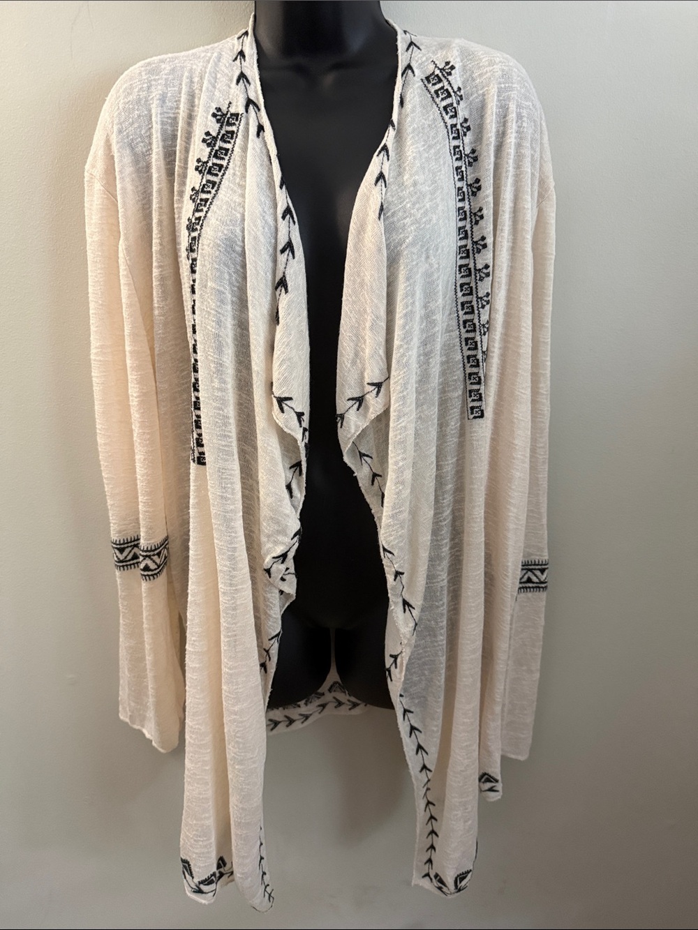 Embroidered Open-Front Cream Women's Sweater Cardigan